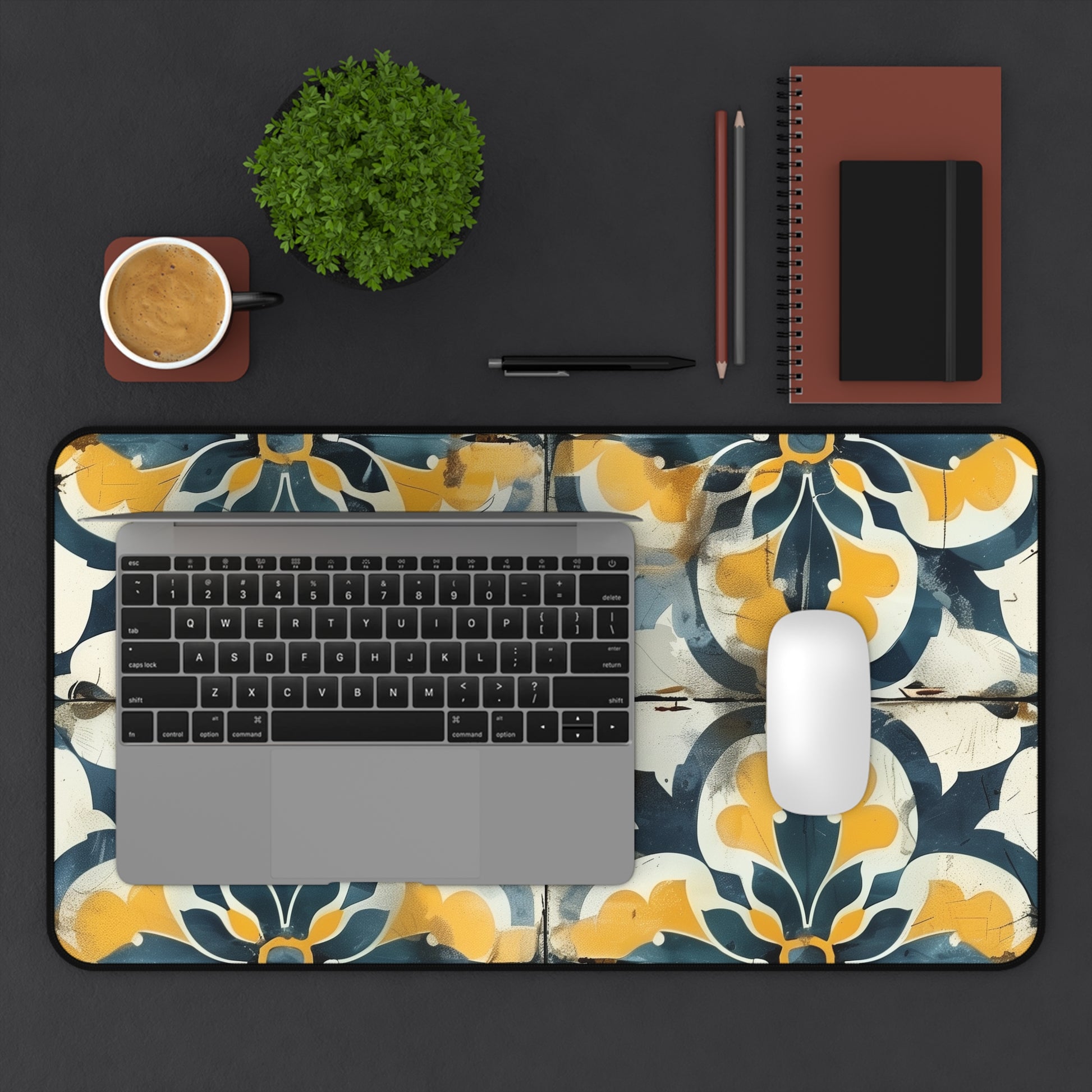 "Chic Artisan Tiles Desk Mat - Elevate your workspace with stylish and sophisticated seamless patterned mat"