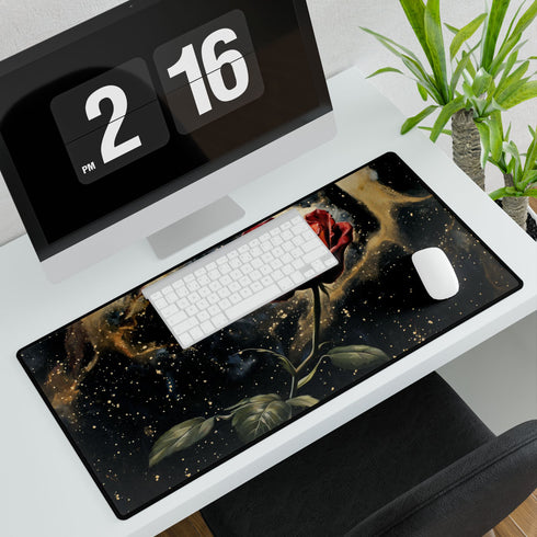 Blossoming Rose in Zero Gravity — XL & XXL Desk Mat — 3mm Non-Slip Natural Rubber Base Detail