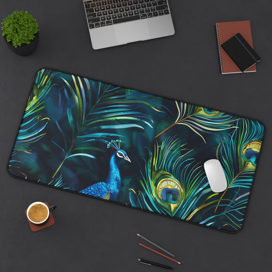 Vibrant Blue Peacock Feather Mat | Desk Mat | Accessories, Back-to-School, Desk, Fall Bestsellers, Home & Living, Mouse pad, Mouse Pads, Mousepad, Seasonal Picks, Stationery, TikTok | Prints with Passion