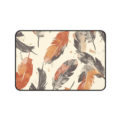 "Boho Feathers Desk Mat - Stylish earthy tones seamless pattern for bohemian charm"