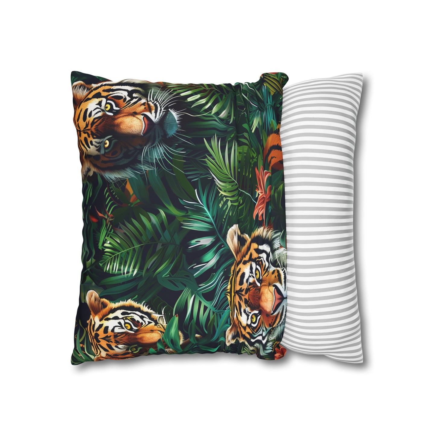 "Transform your bedroom with Tiger Safari Pillow Case featuring seamless jungle pattern & majestic tigers - perfect for jungle-themed decor!"