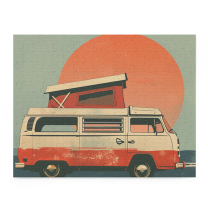 1000-piece Retro Camper Van Sunset jigsaw puzzle for retro and travel enthusiasts