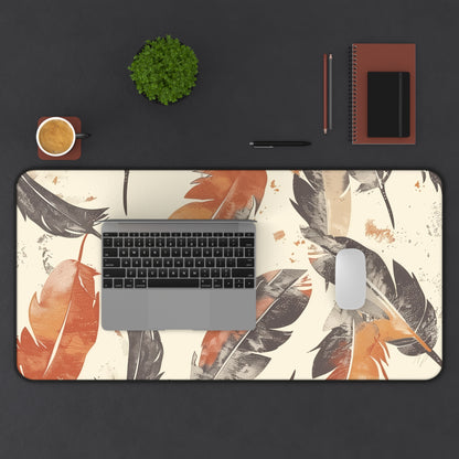 "Boho Feathers Desk Mat - Stylish earthy tone seamless pattern for boho charm"