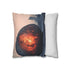 Lava Sphere Orbiting Frozen City (Edition II) — 40×40 Cushion Cover — Soft Brushed Fabric Texture Close-Up