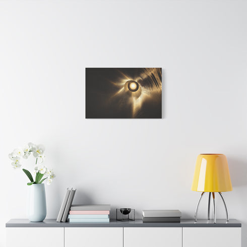 Solar Eclipse Casting Fractal Shadows — Canvas Wall Art — Kiln-Dried Pine Frame & Ready-to-Hang Back View