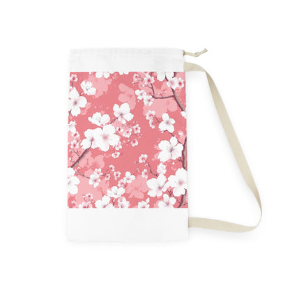 "Cherry Blossom Laundry Bag in Pink and White - Stylish and Organized Laundry Essential"