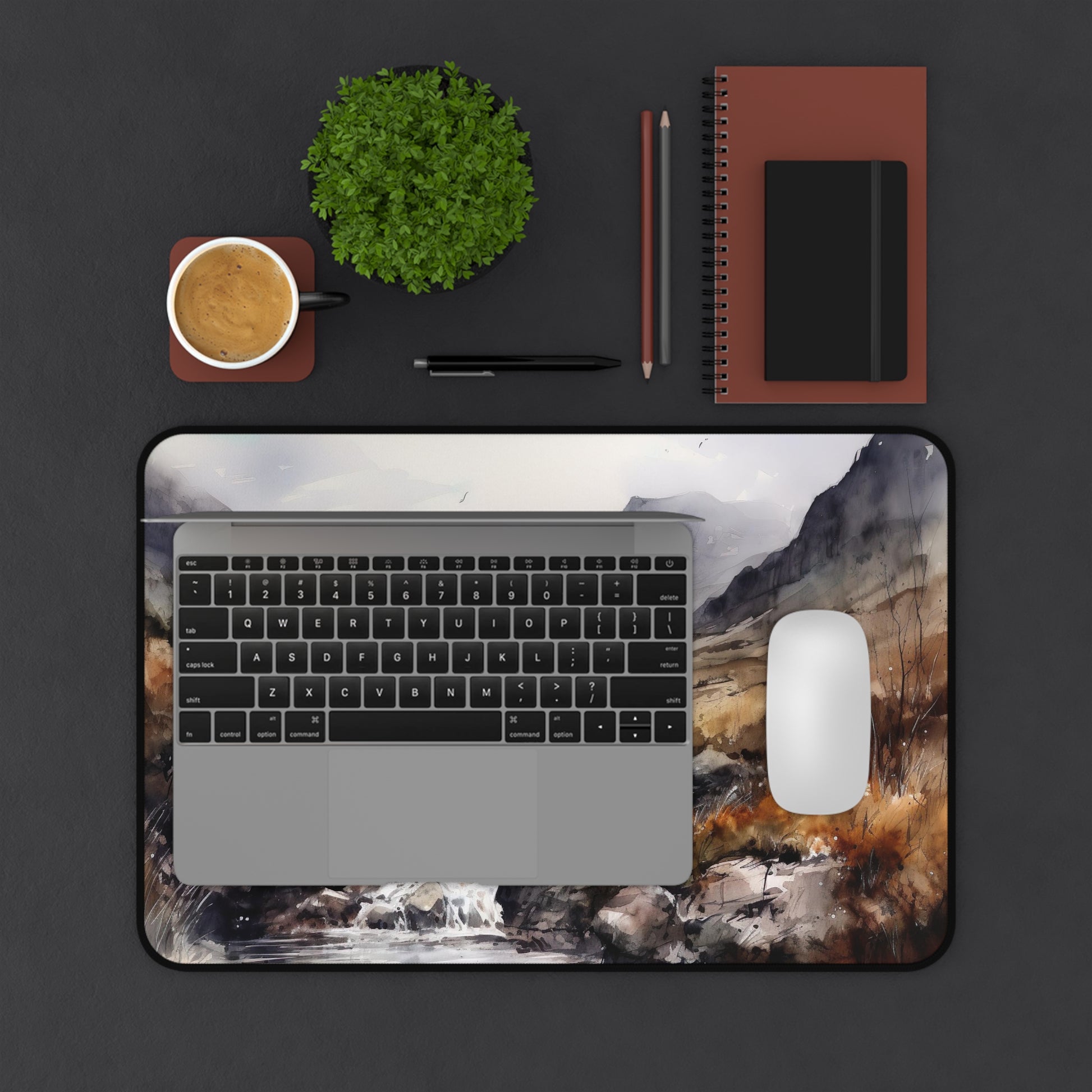 "Scottish Countryside Desk Mat - Transform your workspace with serene Scottish landscape design"