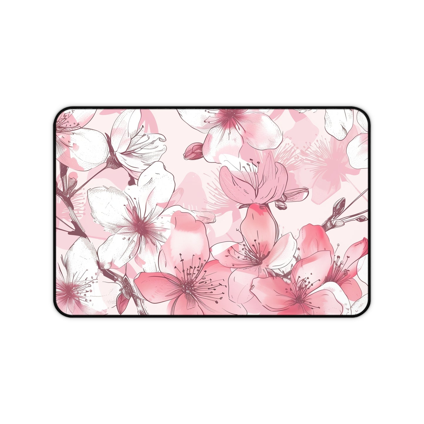 Pink and white Cherry Blossom desk mat, adds elegance to workspace. Stylish and functional seamless pattern.