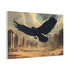 Giant Raven Flying over Desert Ruins Stretched Canvas Wall Art