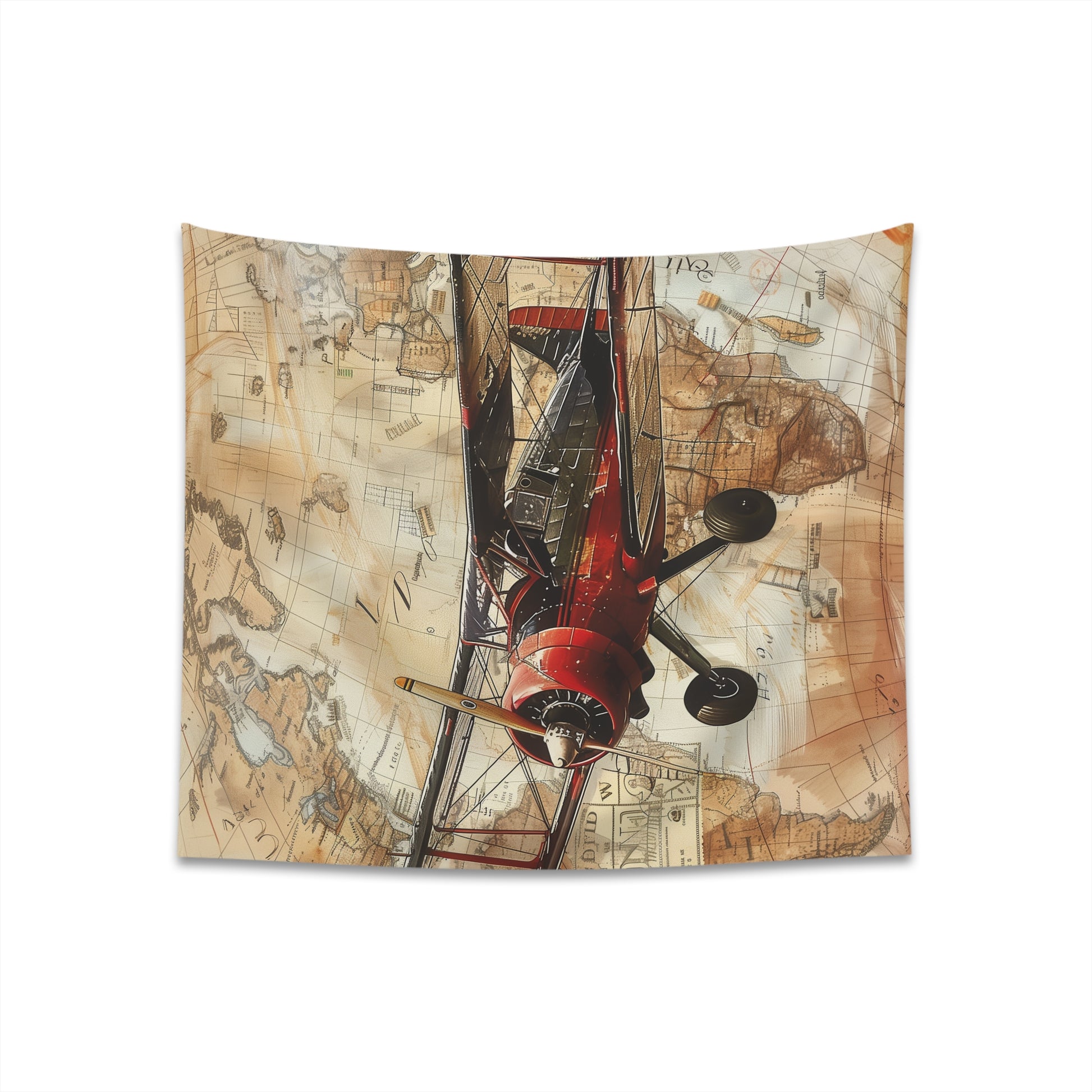 "Vintage airplane tapestry for wanderlust travelers | High-quality, stylish, and perfect for all seasons | Makes a great gift | Available in 34" x 40" and 57" x 57" | Shop now at BenCPrints"