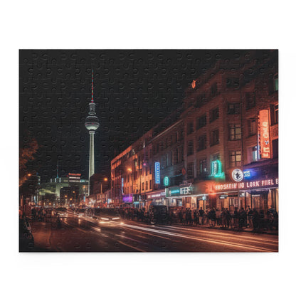 "Berlin Night Skyline Puzzle - Piece together the magical lights of iconic landmarks in this travel-themed jigsaw"