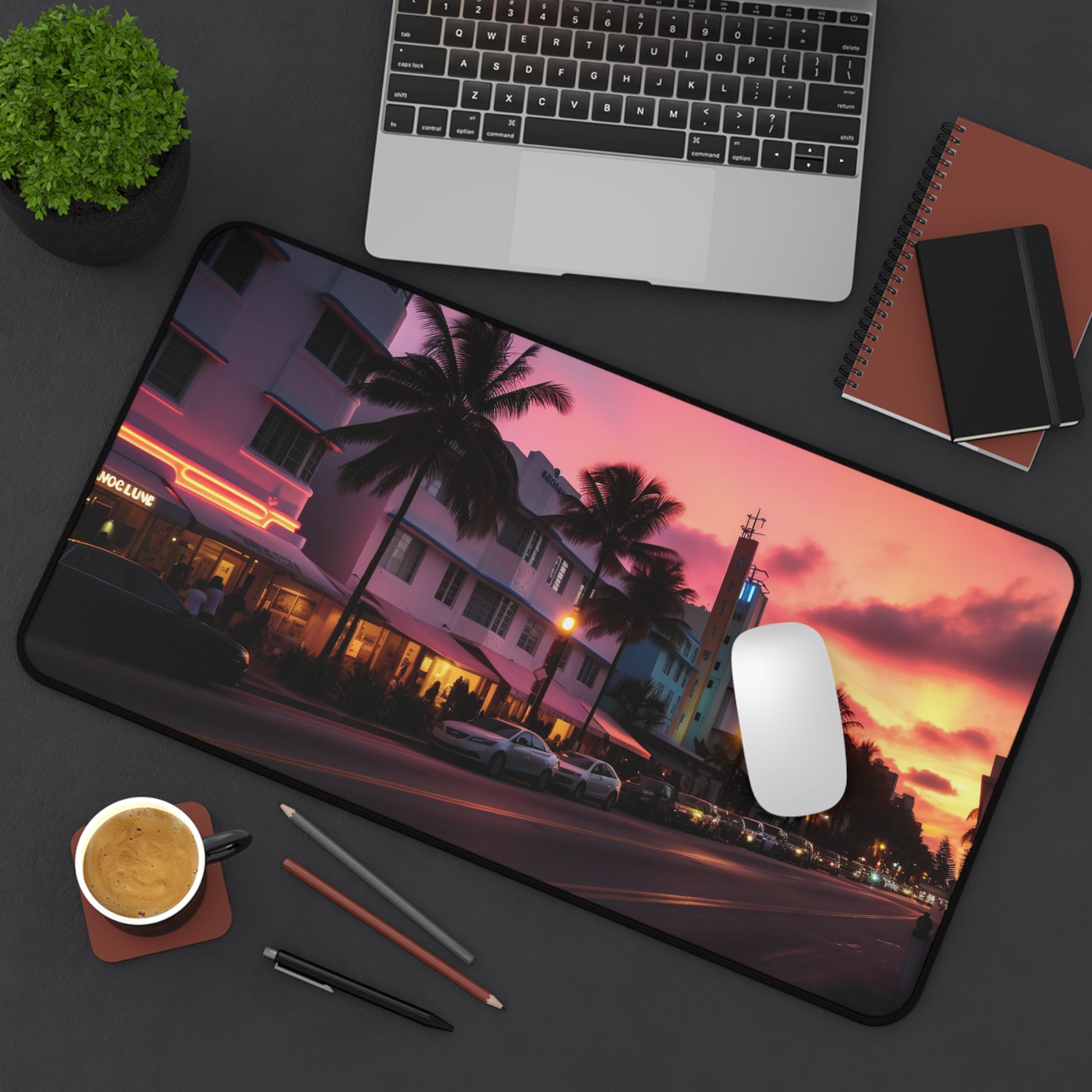 "Vibrant Miami Sunset Desk Mat for inspiring workspace creativity and brightness"