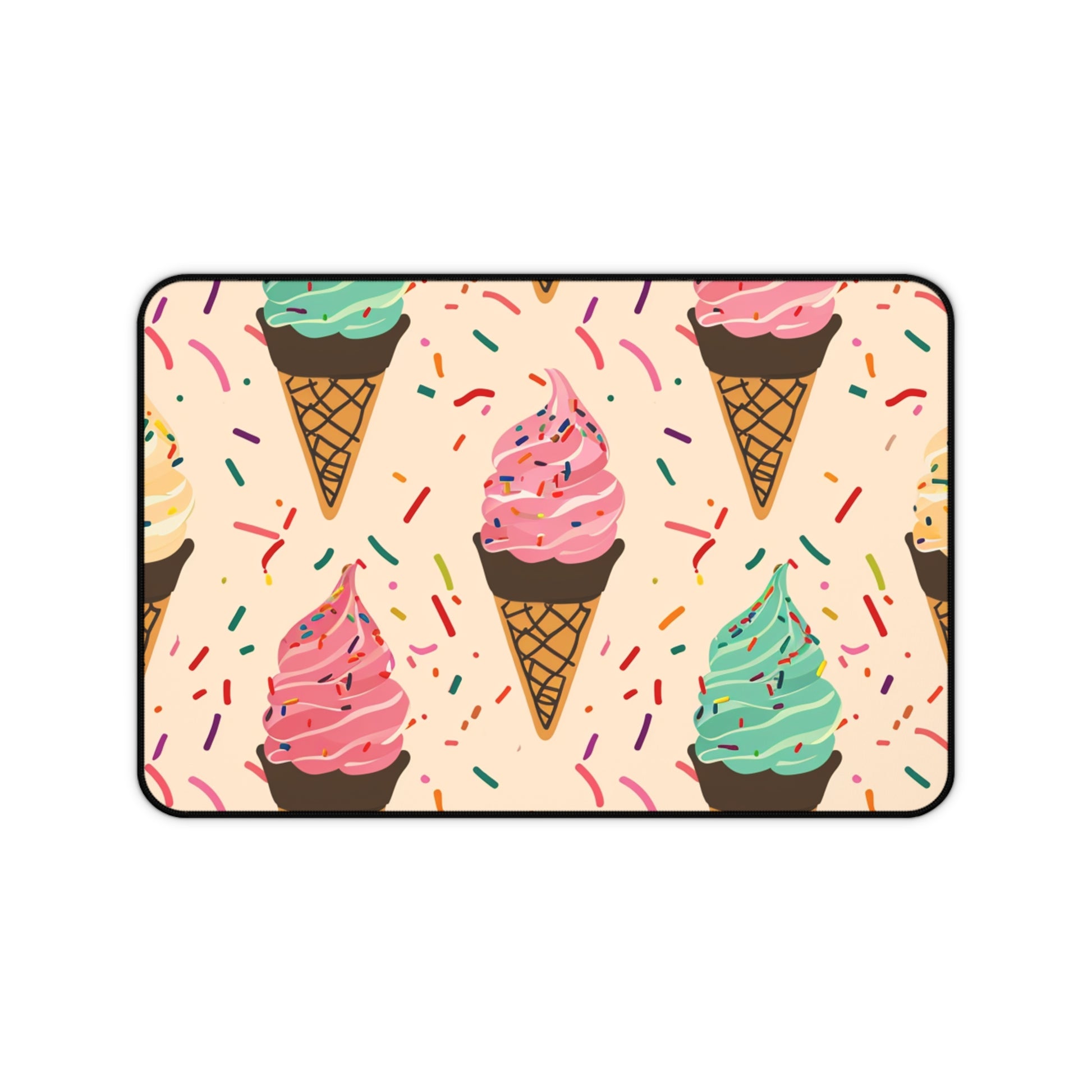 "Sprinkle Cone Desk Mat - Transform your workspace with this colorful ice cream cone pattern, perfect for ice cream lovers!"