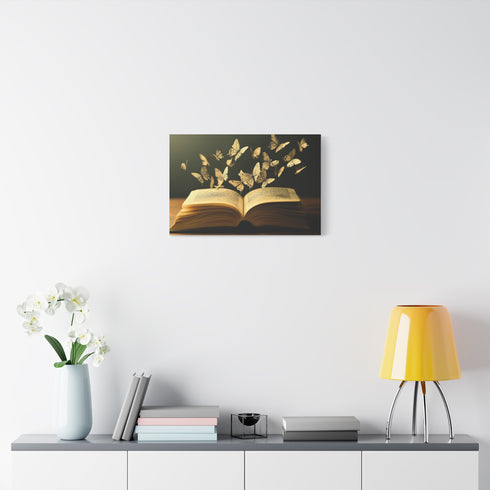 Book with Words Turning into Butterflies Stretched Canvas Wall Art