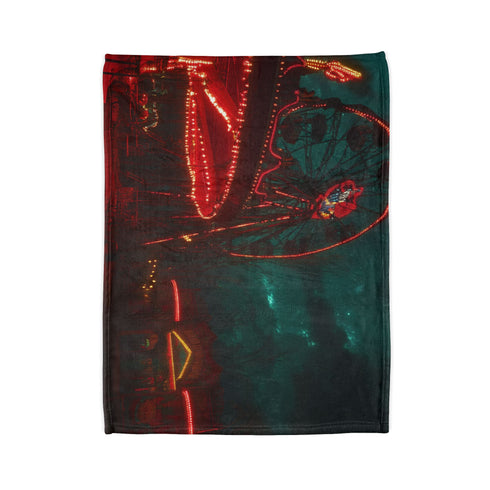 Haunted Carnival on Another Planet — Plush Fleece Throw Blanket — Folded Plush Blanket Detail