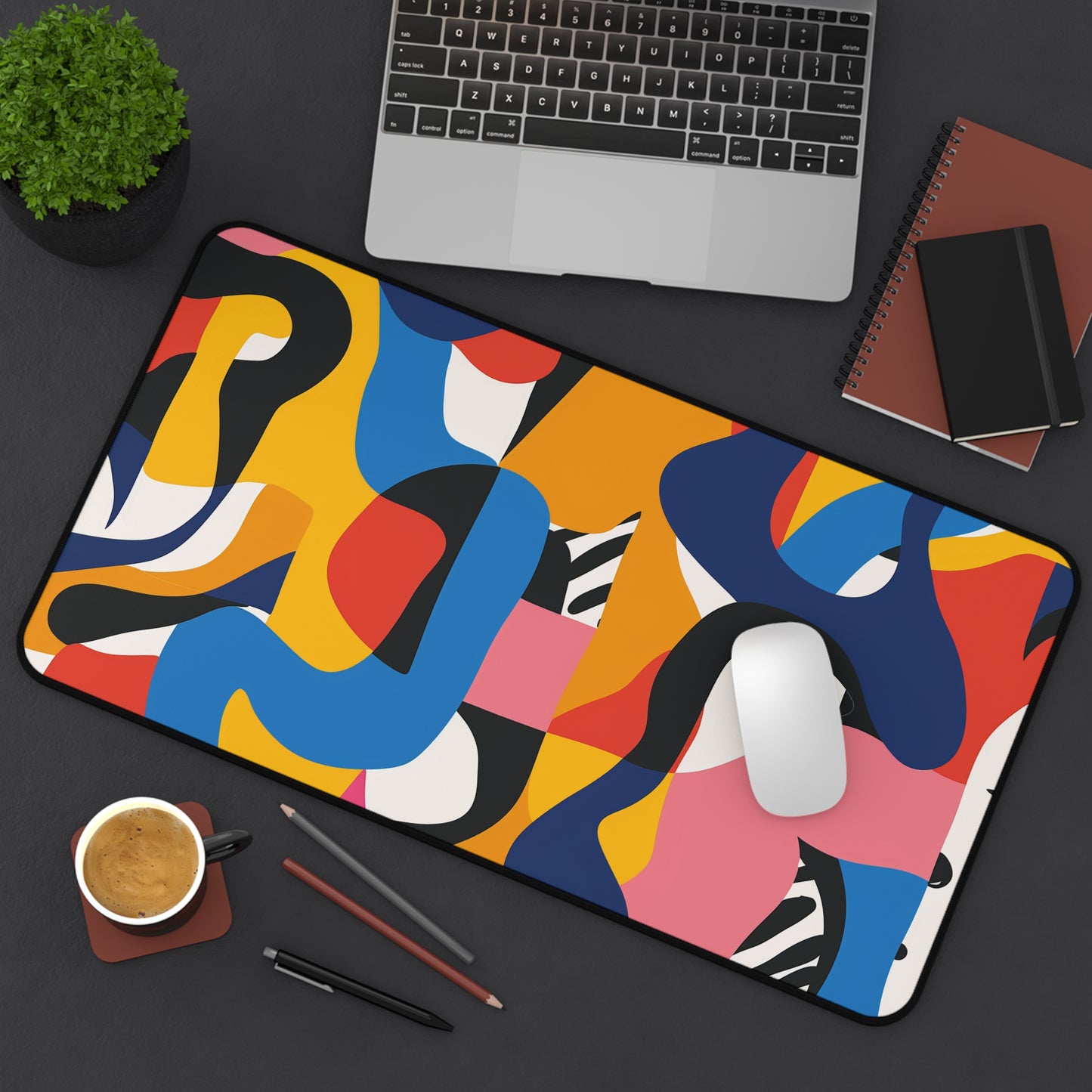 "Modern Abstract Bold Bright Desk Mat for Stylish Workspace Protection"