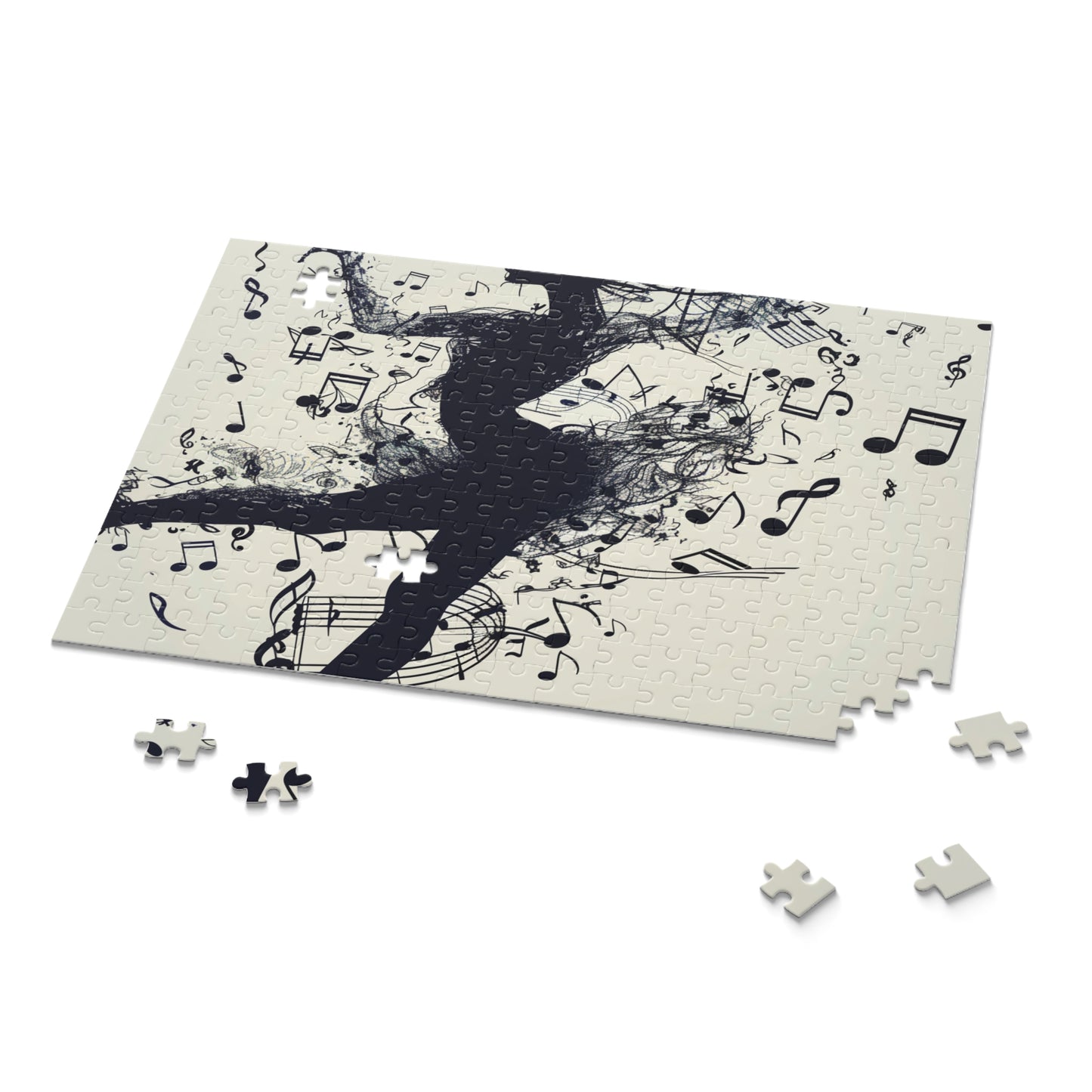 Graceful dancer surrounded by musical notes - Dancer's Musical Notes Puzzle