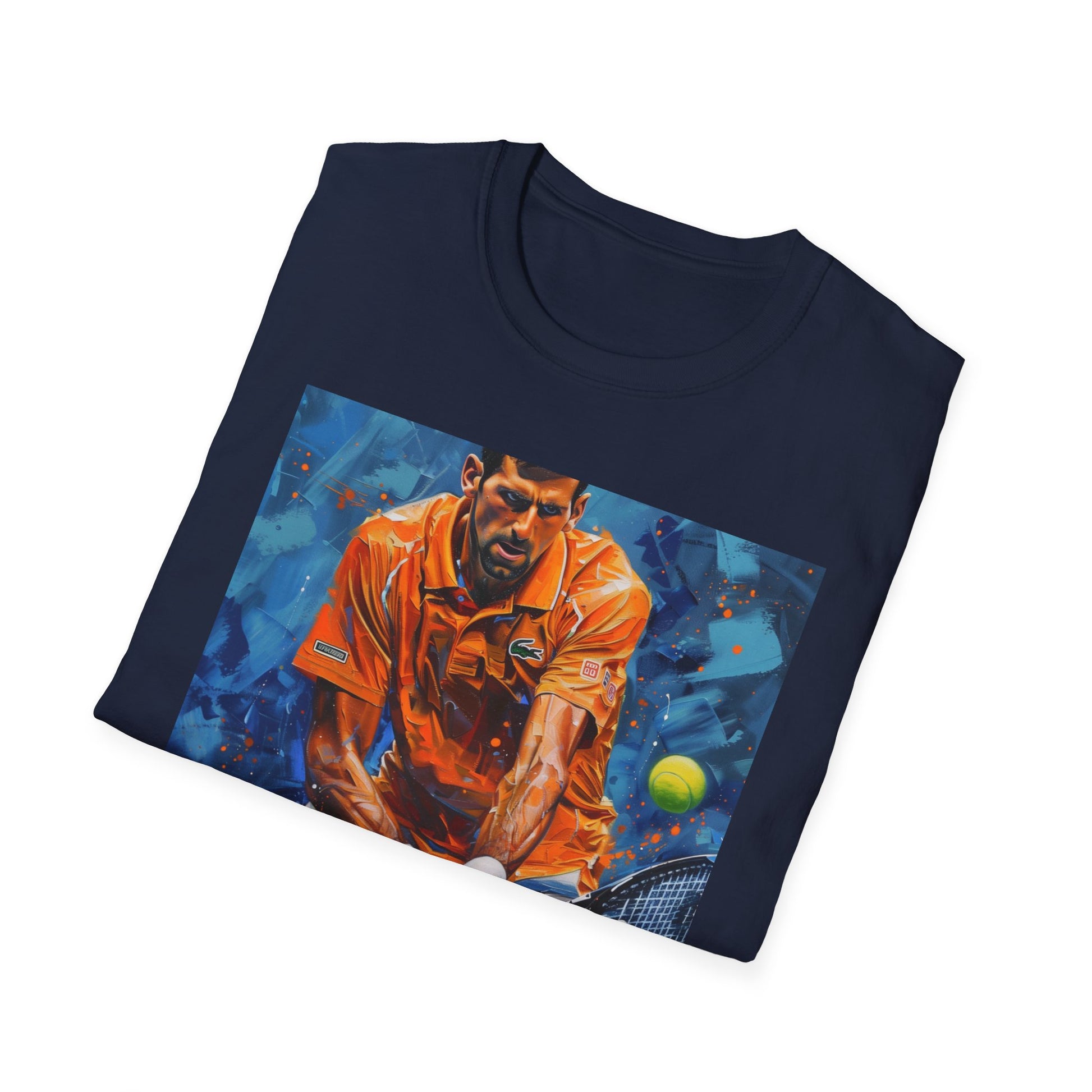 "Stunning Djokovic Painting T-shirt featuring the mastery of the tennis legend, perfect for fans and players alike"