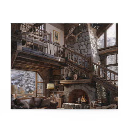 "Mountain Cabin Escape Puzzle - Rustic cabin jigsaw for cozy nights in or rainy day fun"