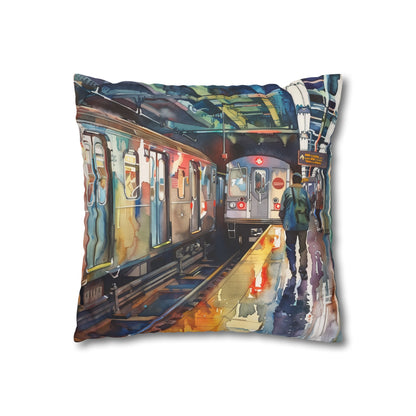 "NYC Subway Watercolor Dreams Pillowcase - Vibrant urban art design for stylish comfort in all seasons"