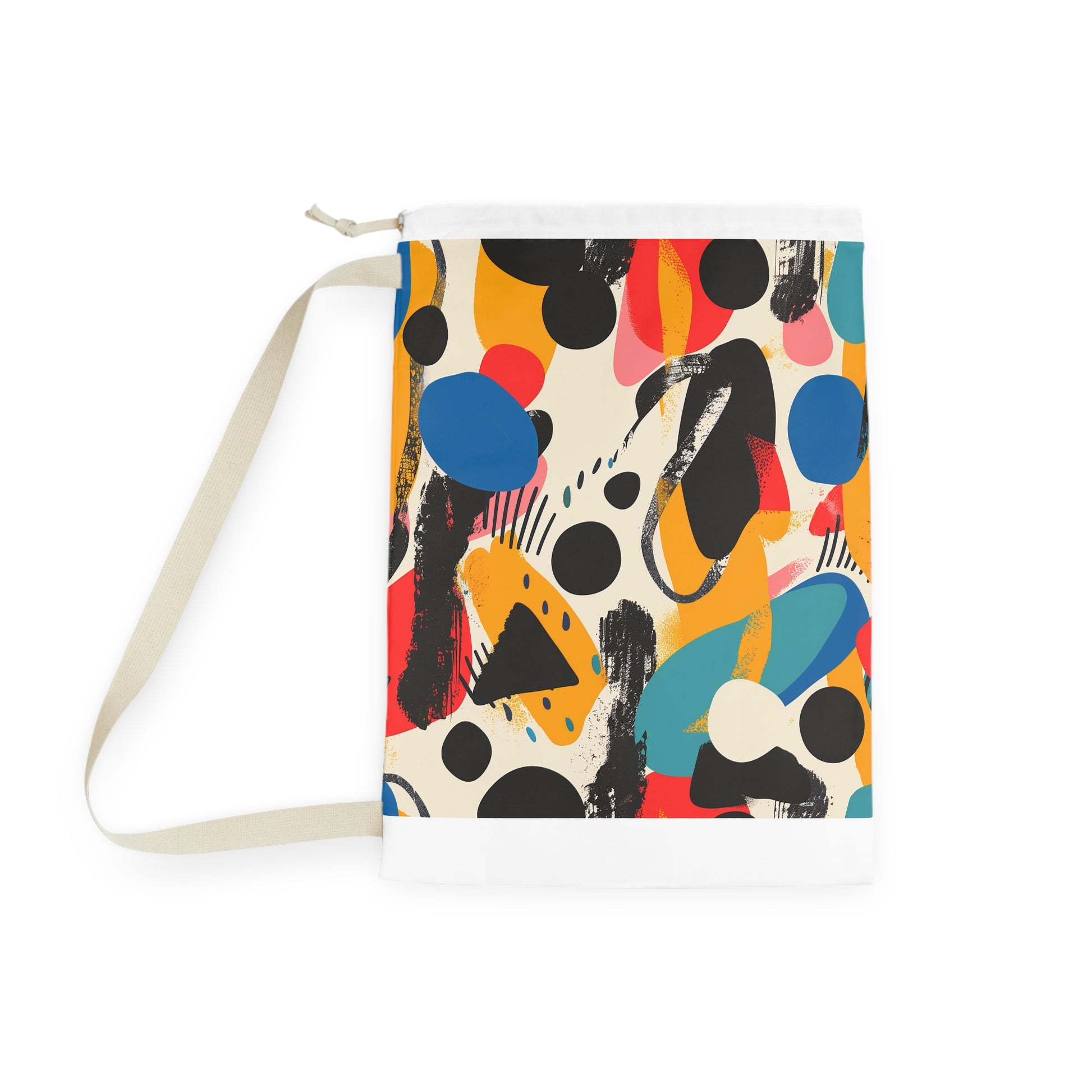 "Colorful abstract laundry bag adds style to laundry routine with bold, bright pattern"