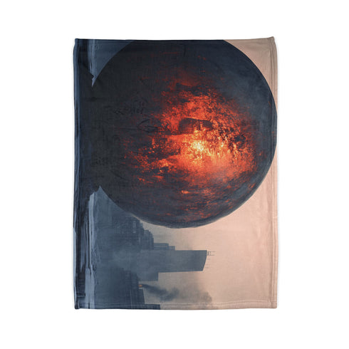Lava Sphere Orbiting Frozen City Plush Fleece Throw Blanket