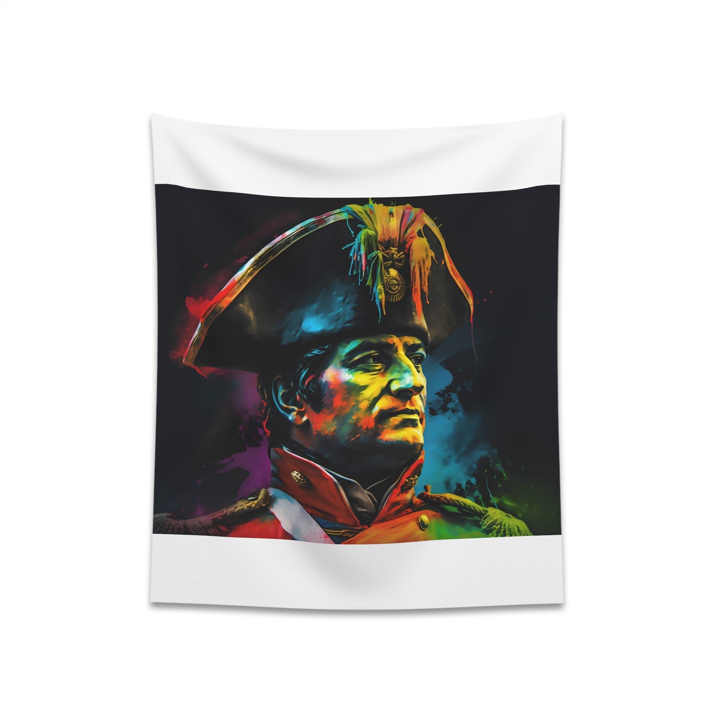 "Neon Emperor Napoleon Watercolor Tapestry: Vibrant twist on French history, high-quality material, perfect gift"