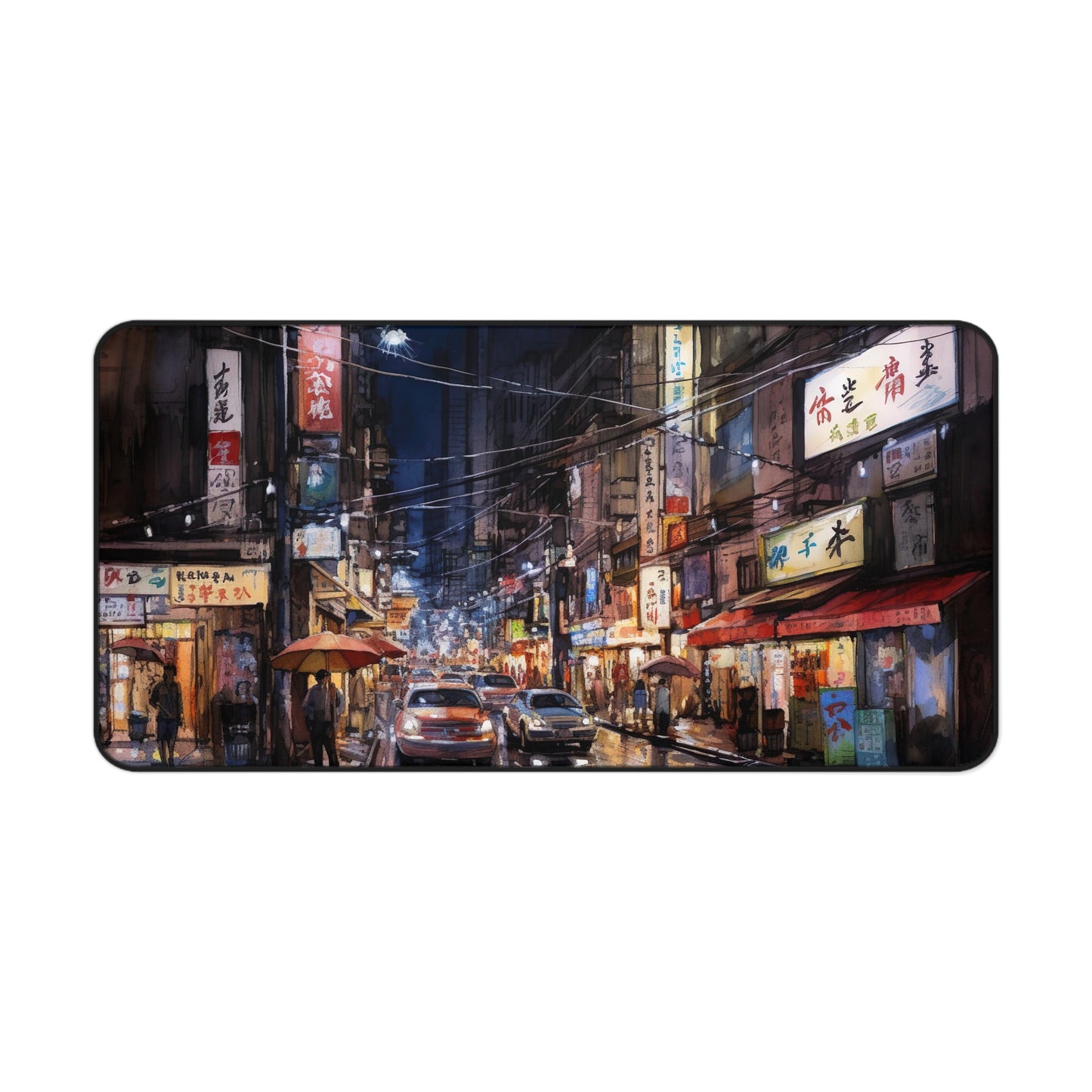 "Tokyo Night Desk Mat - City Skyline under Starry Night, Enhance Workspace Ambiance"