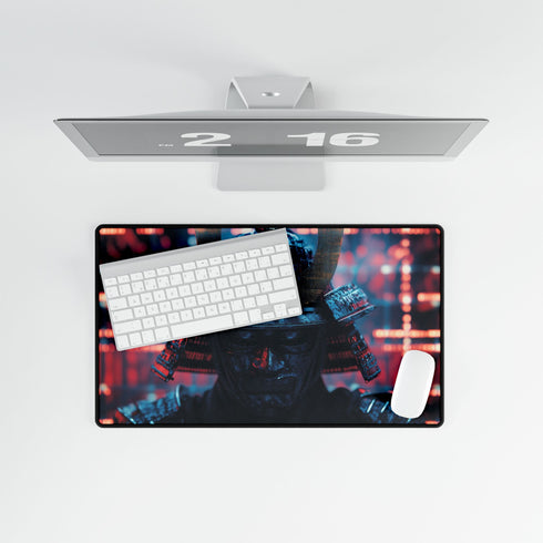 Samurai Helmet over Digital Grid — XL & XXL Desk Mat — Product Detail View 8