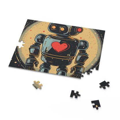 Vintage Robot Love Puzzle with heart symbol, perfect for collectors and enthusiasts