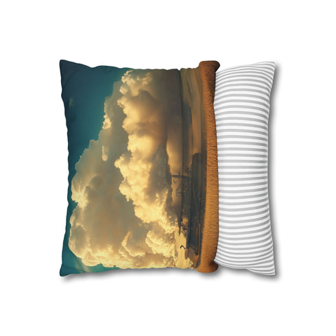 Machine Harvesting Dreams from Clouds (Edition II) — 40×40 Cushion Cover — Soft Brushed Fabric Texture Close-Up