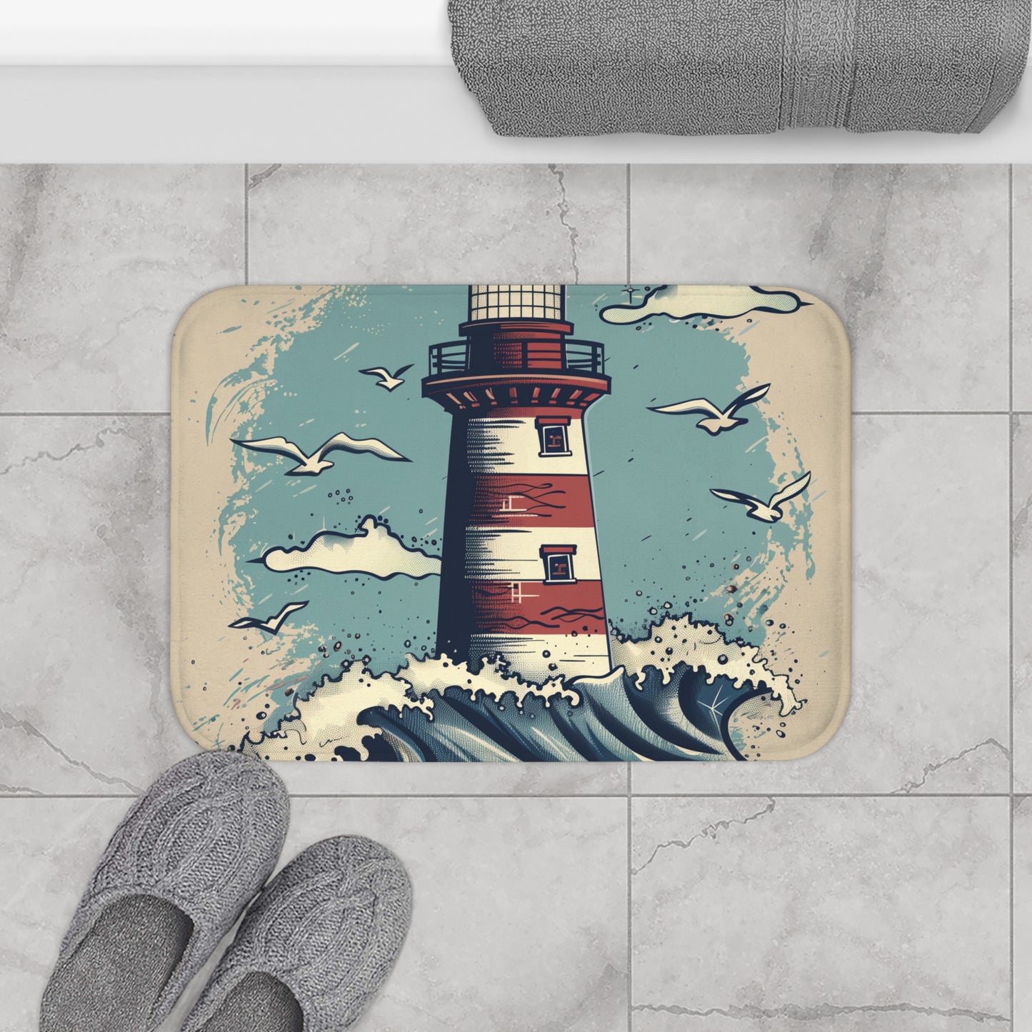 Seaside Beacon Bath Mat | Bath Mats | Bath, Bathroom, Home & Living, Indoor, Sublimation | Prints with Passion