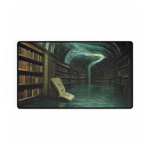 Floating Library under Time Vortex (Edition II) — XL & XXL Desk Mat — Gaming & Workspace Desk Setup View