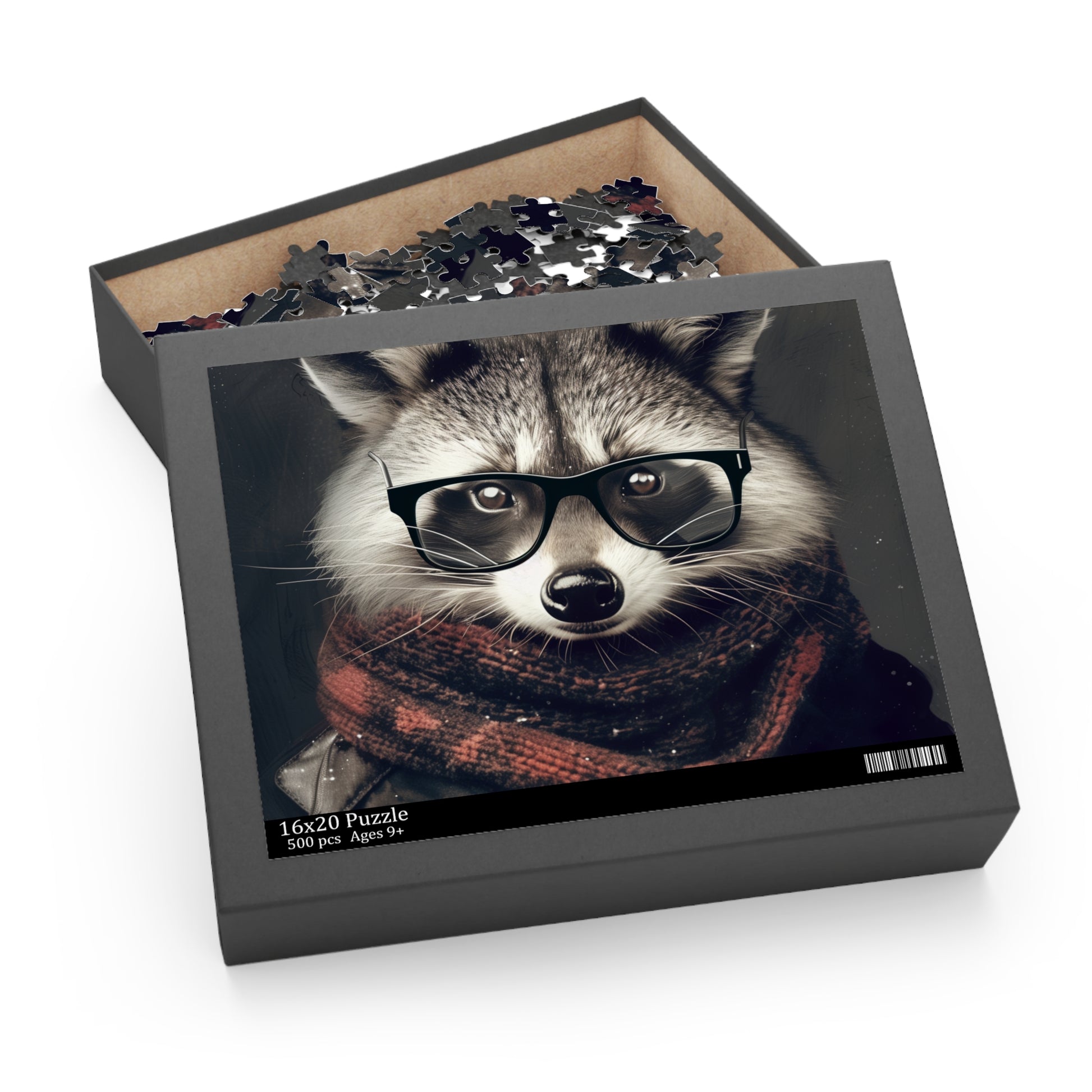 Trendy raccoon hipster glasses puzzle for stylish puzzle lovers