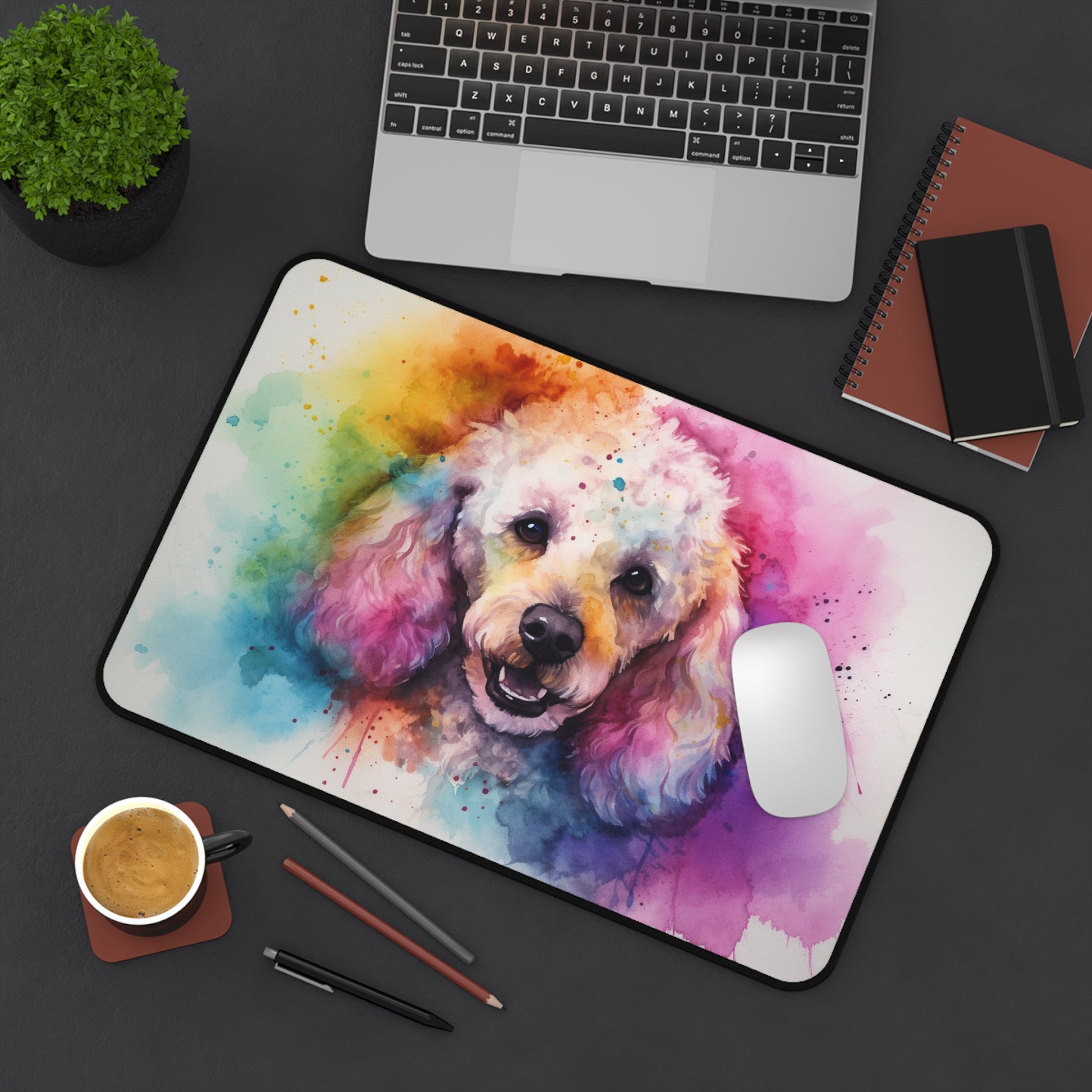 "Poodle Paradise Desk Mat: Add whimsical charm to your workspace with this adorable poodle design, sure to brighten your day!"