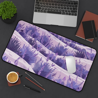 "Serene Lavender Fields Desk Mat - Elegant floral pattern for tranquil workspace ambiance"