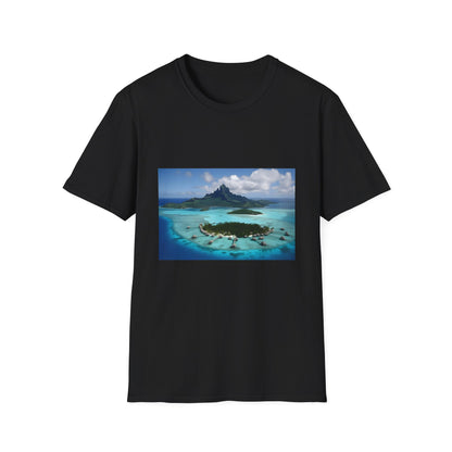 Tropical Paradise in Azure Hues | T-Shirt | create 10 Instagram captions that invite the followers to imagine themselves in a tropical paradise, From the list of keywords, using only the keywords from the list above. | Prints with Passion