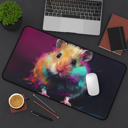 "Colorful Neon Hamster Watercolor Desk Mat - Protect your workspace in style with this playful and adorable hamster design. "