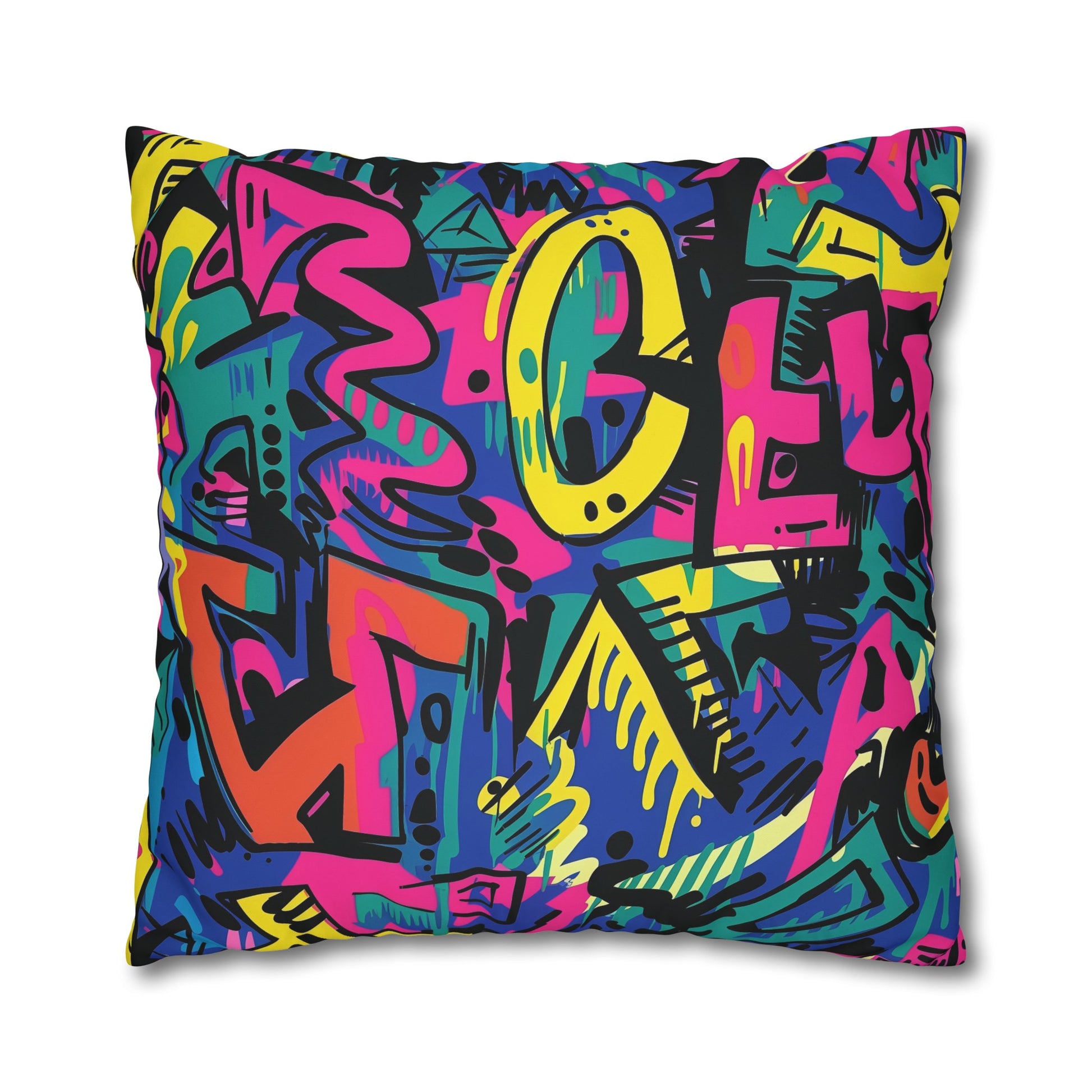 "Neon Urban Graffiti Pillowcase - Vibrant street art design in bright neon colors for a trendy bedroom makeover"