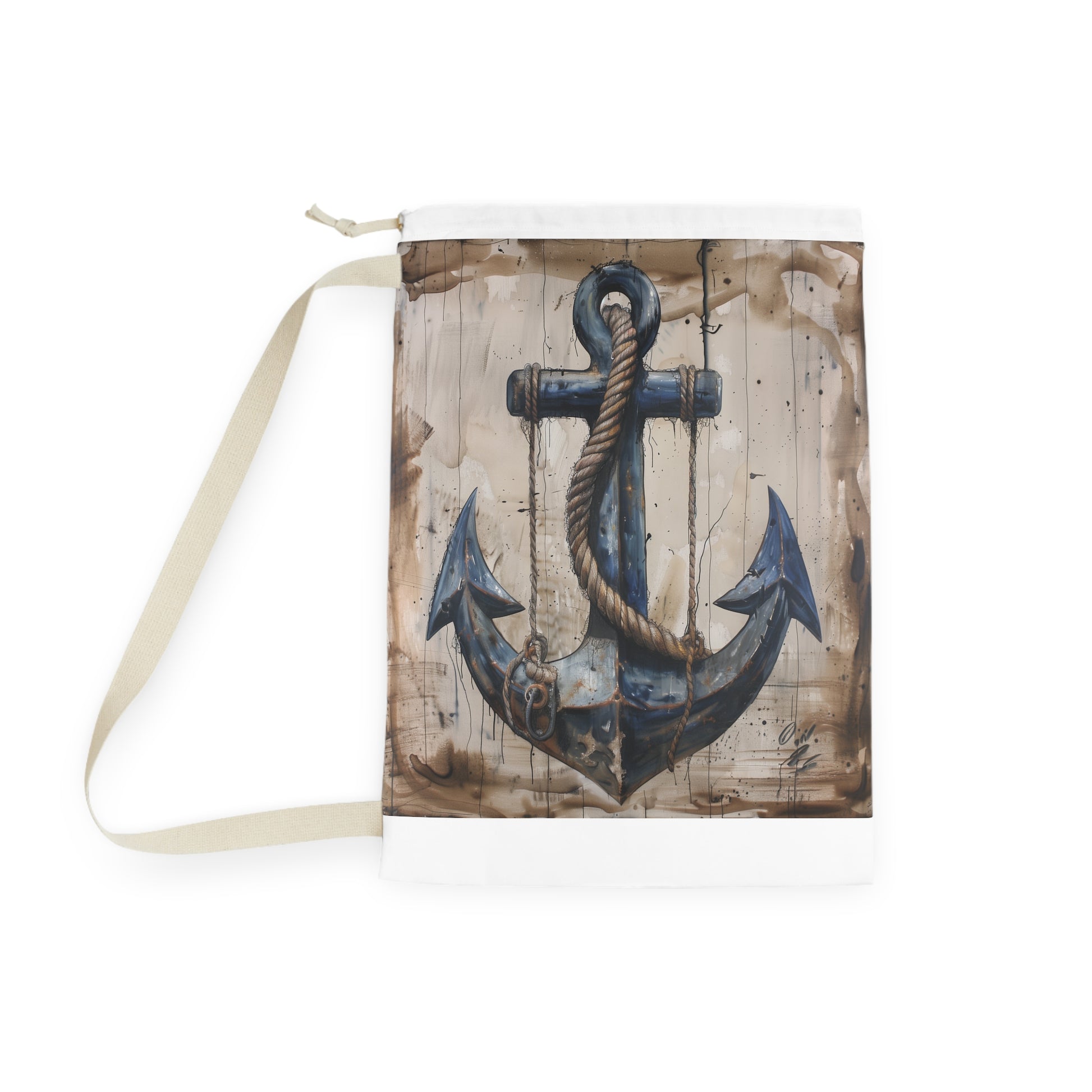 "Coastal anchor and rope laundry bag for easy transport on laundry day"