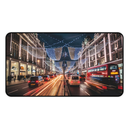 "Transform your workspace with Oxford Street Desk Mat Luxe, featuring captivating aerial view of London, stylish and inspiring for daily tasks"