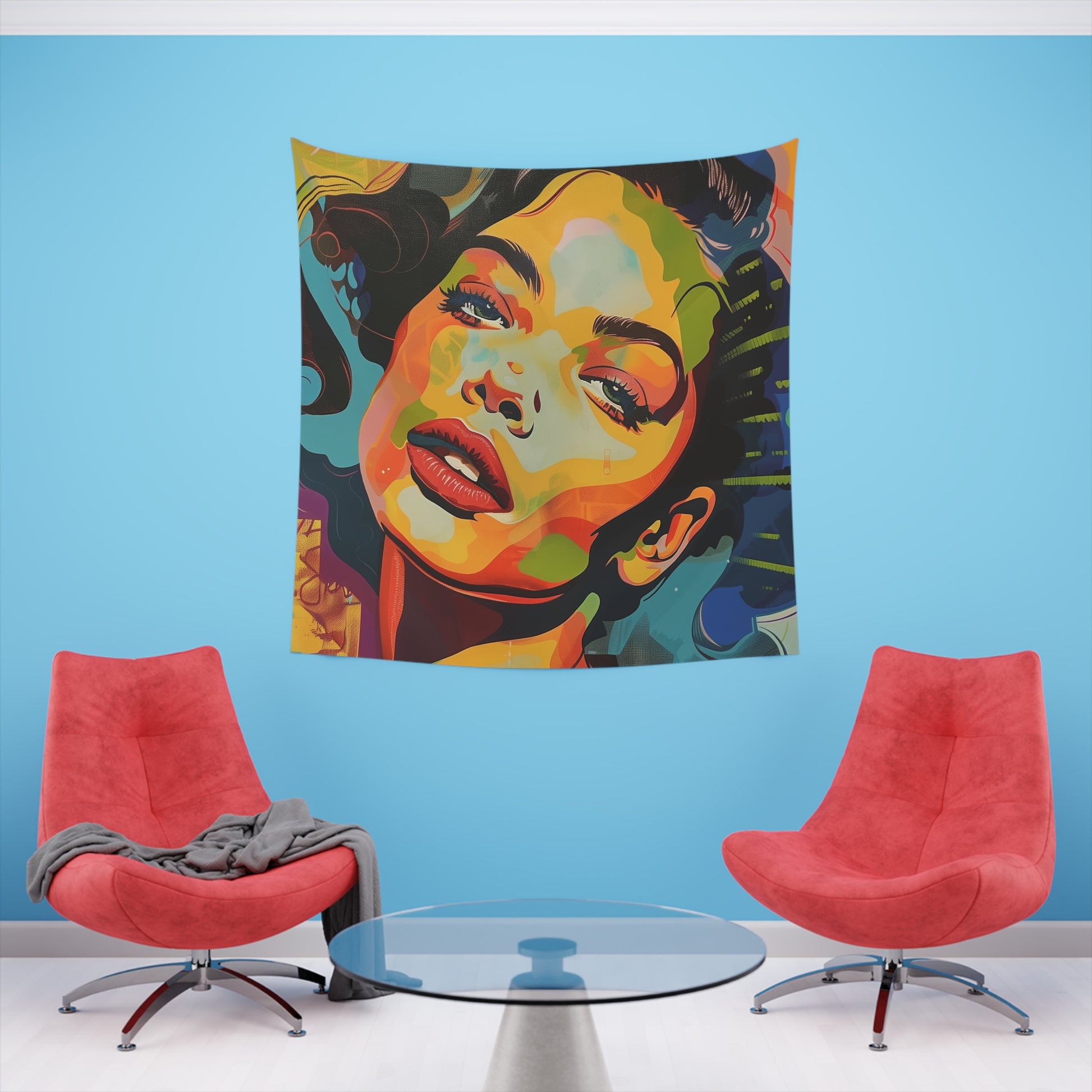 Pop Art Persona: A Tapestry of Color | Wall Tapestry | All Over Print, AOP, Decor, Halloween, Home & Living, Home Decor, Indoor, Spring Essentials, Sublimation, Tapestry | Prints with Passion