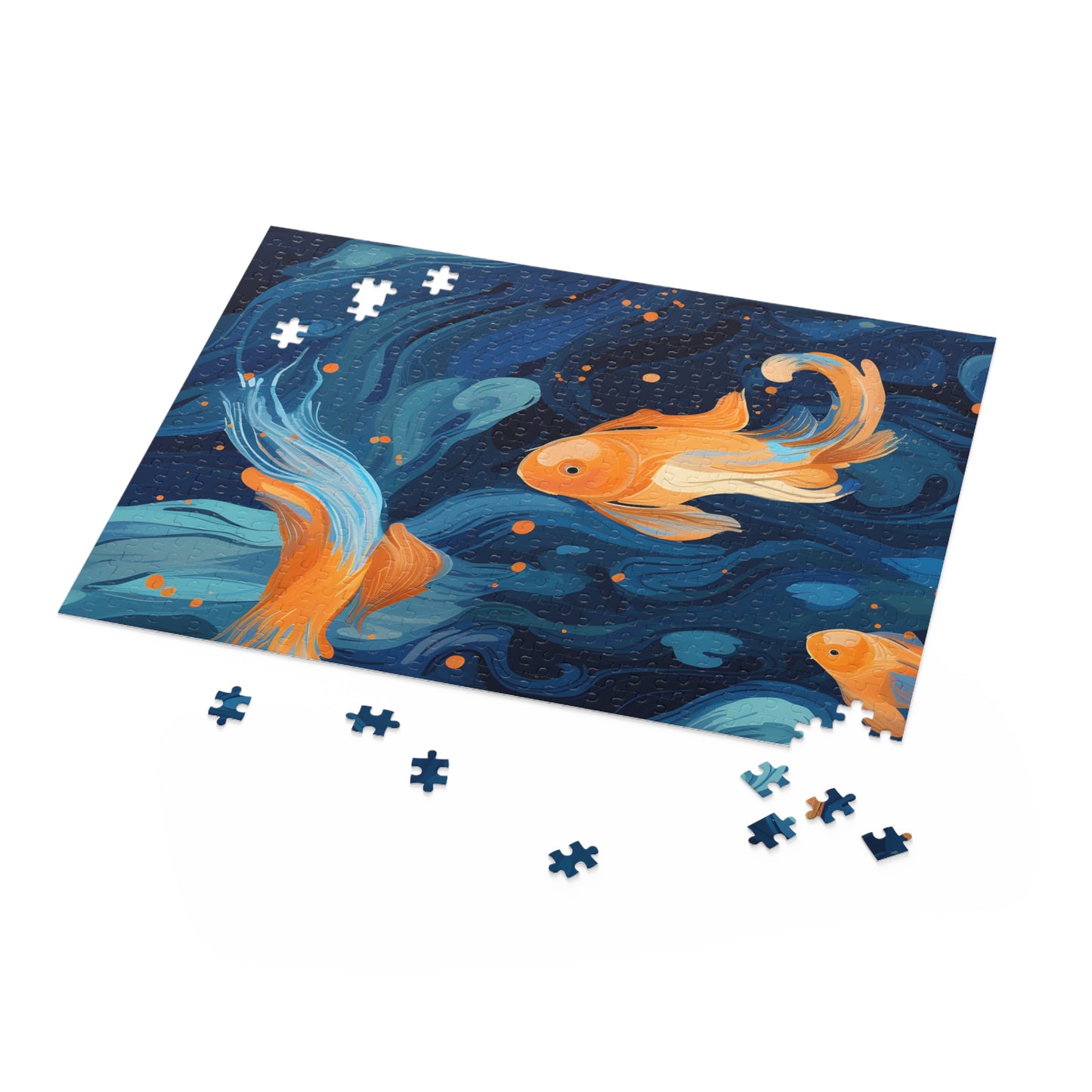 "Colorful Goldfish Haven Jigsaw Puzzle - Dive into aquatic beauty with graceful orange koi swimming"