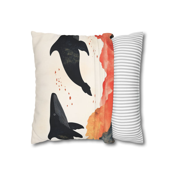 Sky Whales Swimming Through Mountains — 40×40 Cushion Cover — Sofa & Living Room Lifestyle View