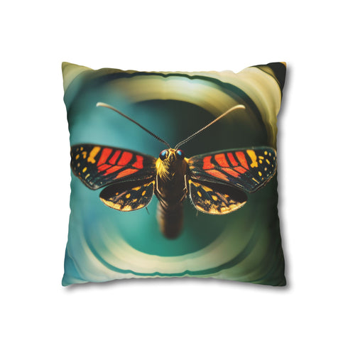 Moth Flying Through Quantum Rings (Edition II) — 40×40 Cushion Cover — Double-Sided Back & Concealed Zip Detail
