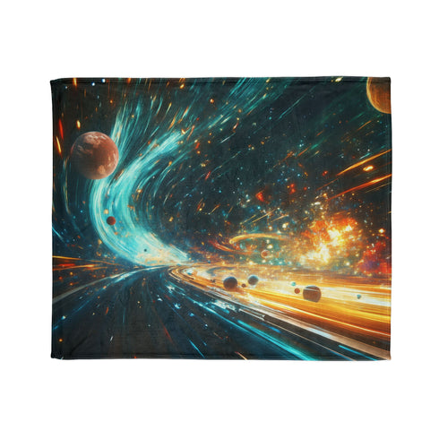Space Highway with Comet Traffic Plush Fleece Throw Blanket