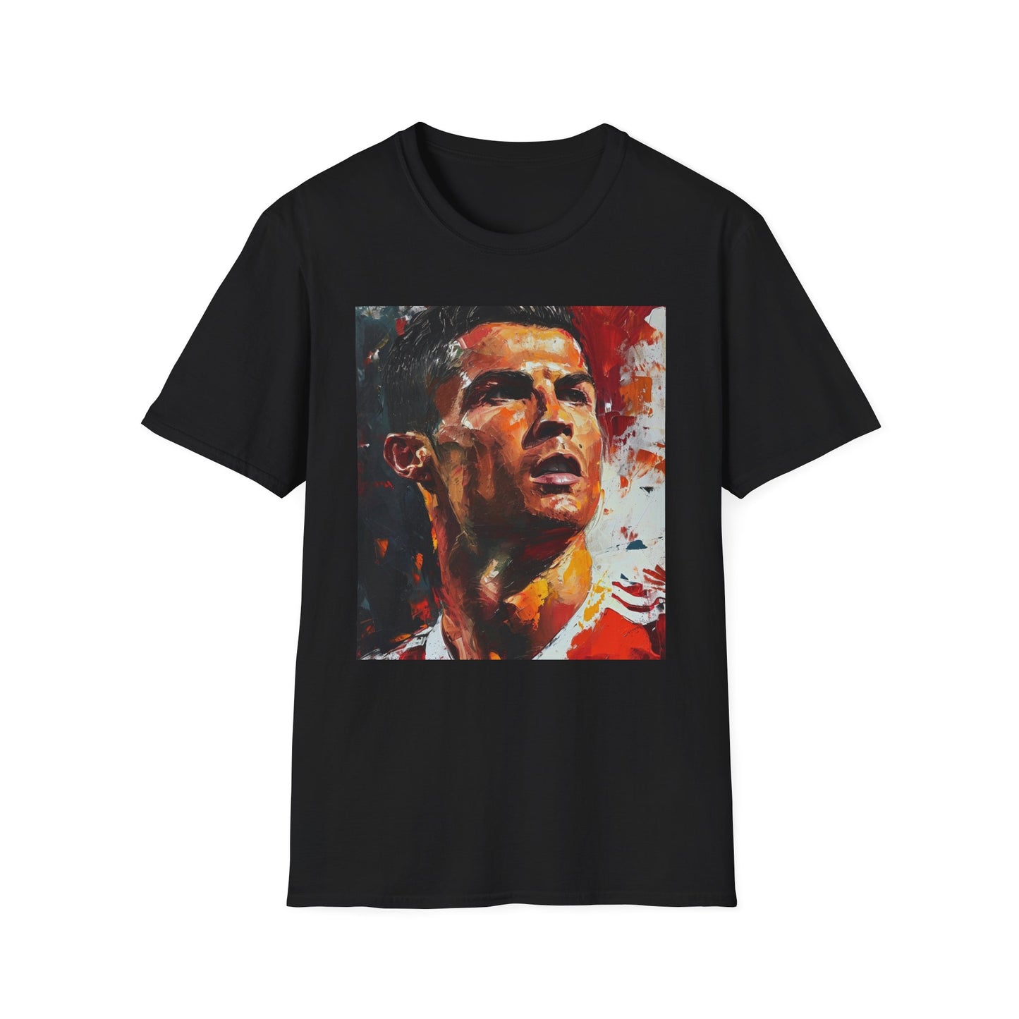 Madeiran Marvel: A Watercolor Tapestry of Strength and Grace | T-Shirt | CR7, Cristiano Ronaldo, Football, Goal, Manchester United, Portugal, Red Devils, Soccer, Star, Victory | Prints with Passion