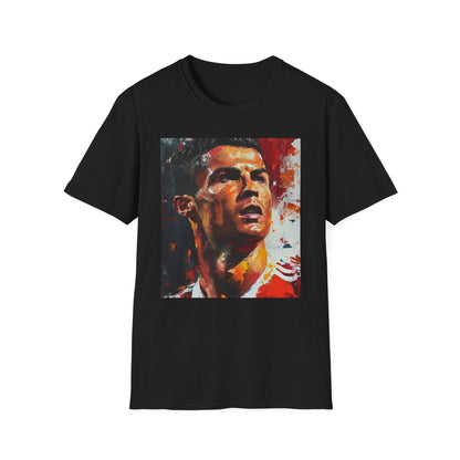 Madeiran Marvel: A Watercolor Tapestry of Strength and Grace | T-Shirt | CR7, Cristiano Ronaldo, Football, Goal, Manchester United, Portugal, Red Devils, Soccer, Star, Victory | Prints with Passion