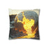 Crumbling Planet Leaking Golden Lava (Edition II) — 40×40 Cushion Cover — Double-Sided Back & Concealed Zip Detail