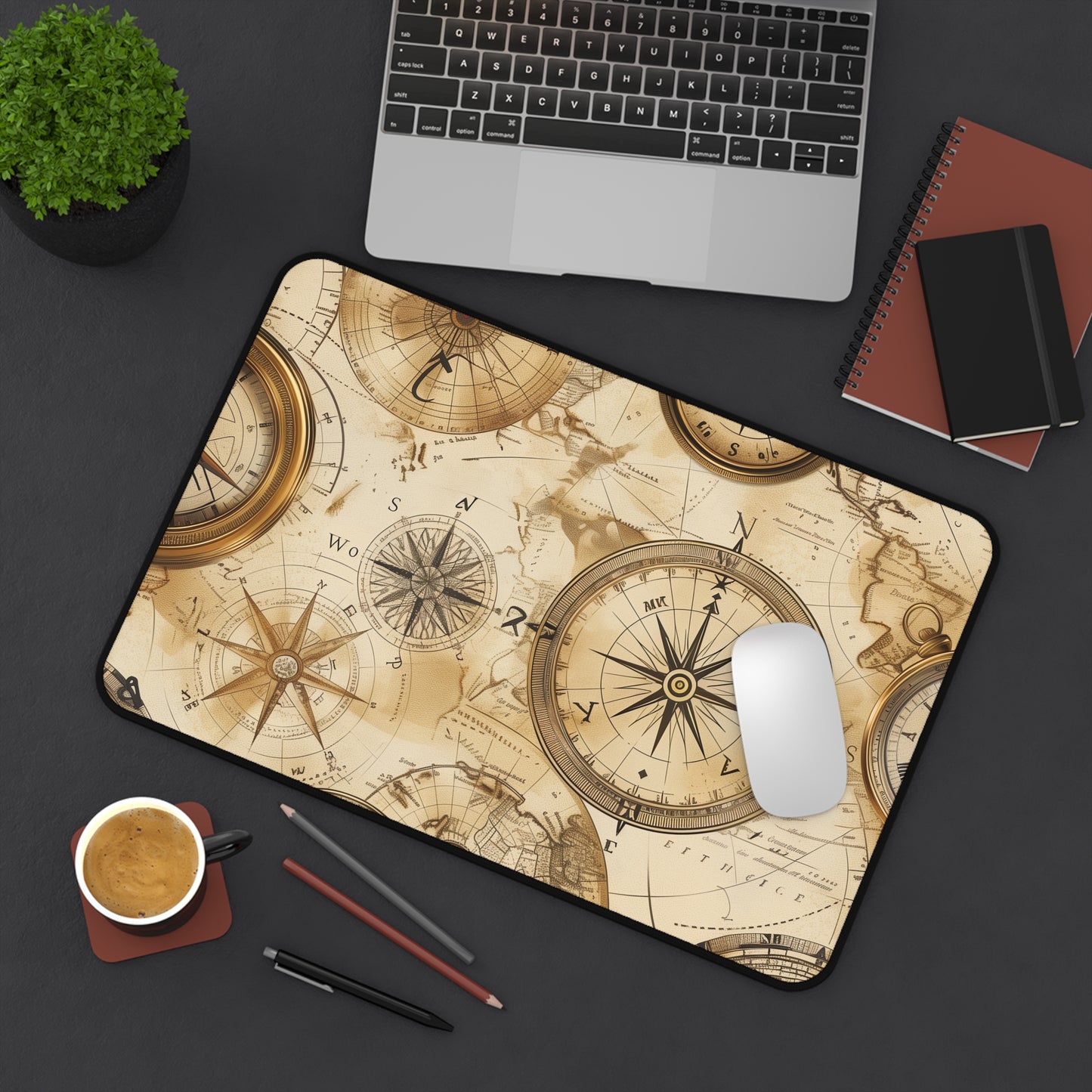 "Vintage Maps Desk Mouse Pad - Antique map pattern, durable protection for workspace with nostalgic touch"